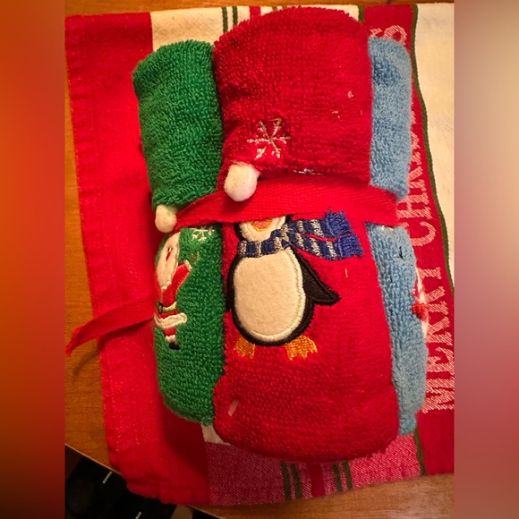 Festive Holiday Wash Cloth Set - Green, Red, White- Set 6- New - Picture 5 of 8